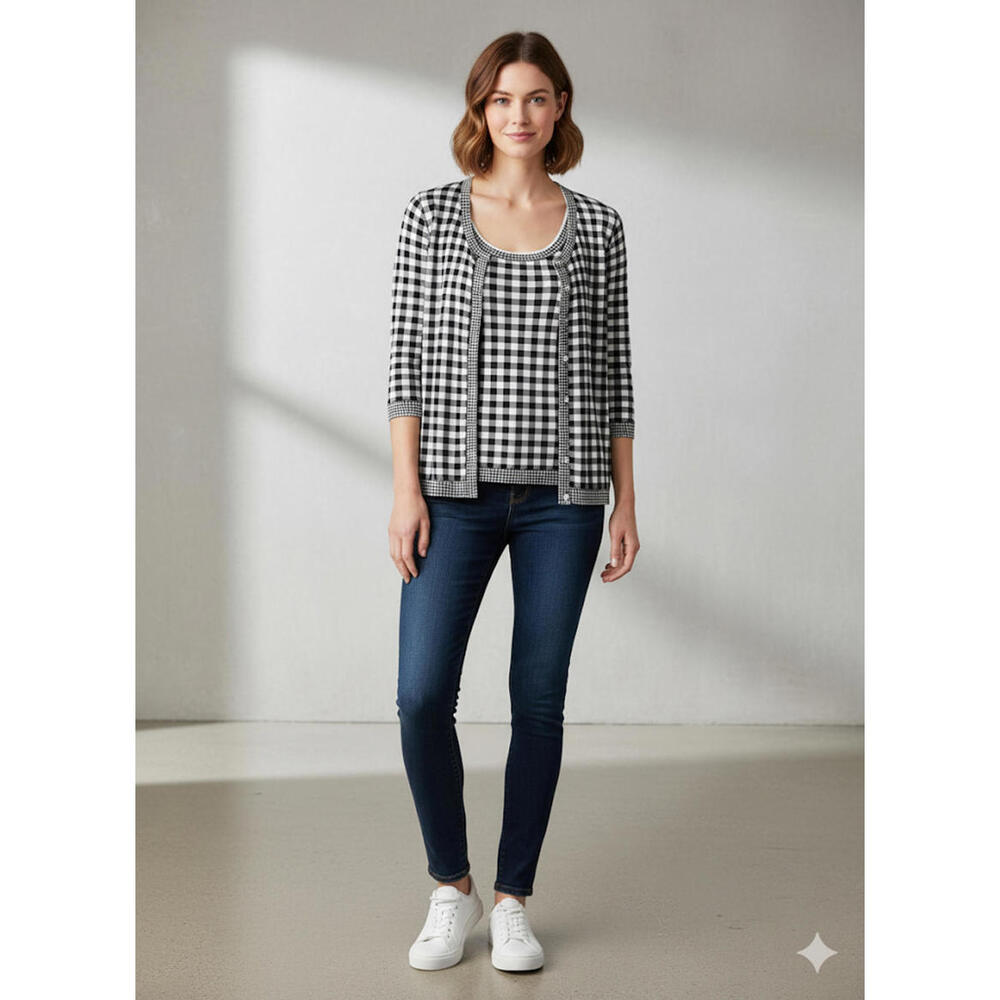 Talbots Black White Gingham Cardigan & Tank Coastal Grandma